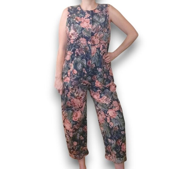Vintage LAURA ASHLEY 100% Cotton Floral Corduroy Jumpsuit